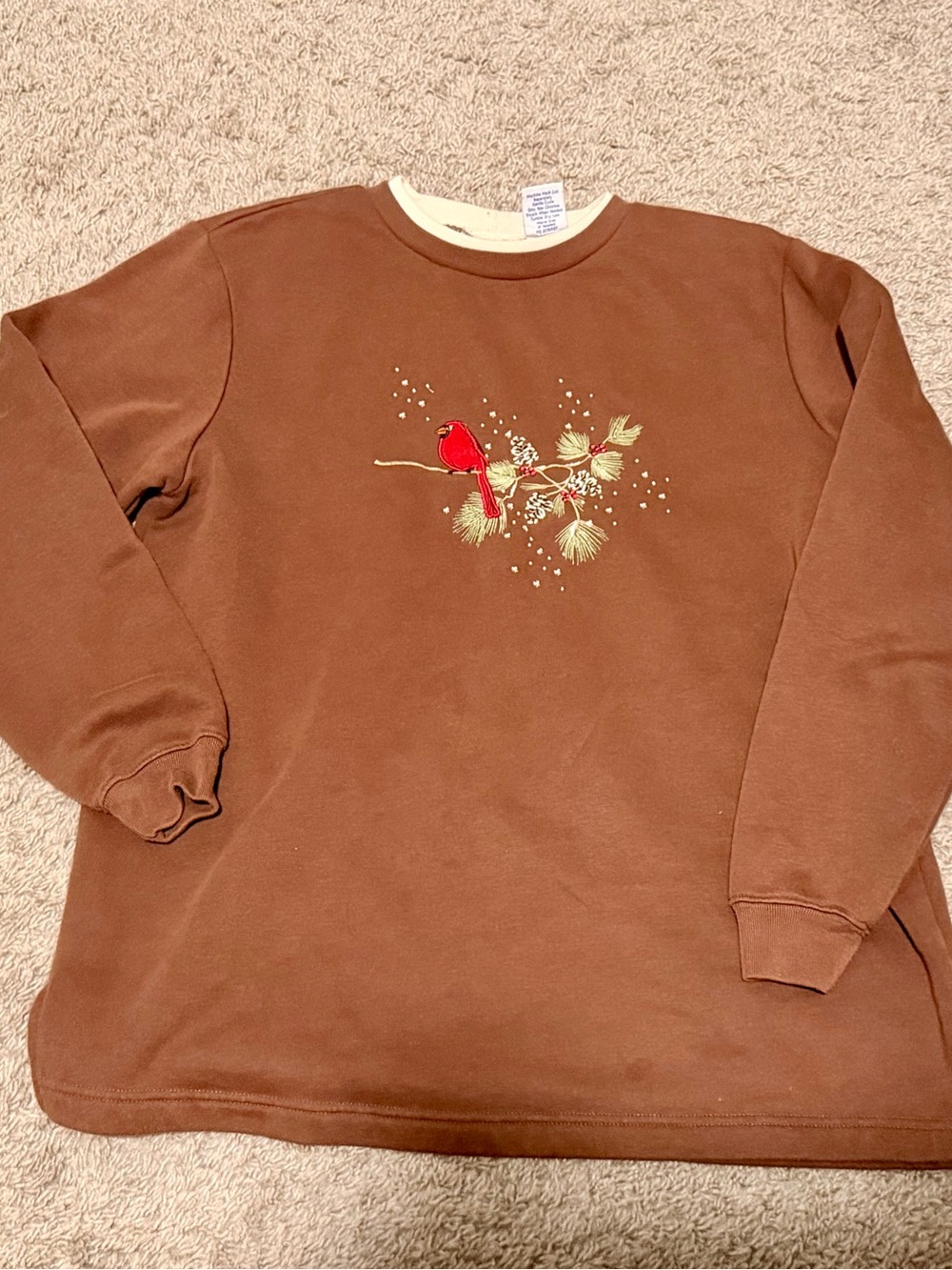 Blair Brown Crewneck Sweatshirt with Red Cardinal Embroidery